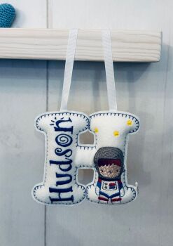 Space - Personalised Hanging Felt Stuffed Embroidered Single Letter