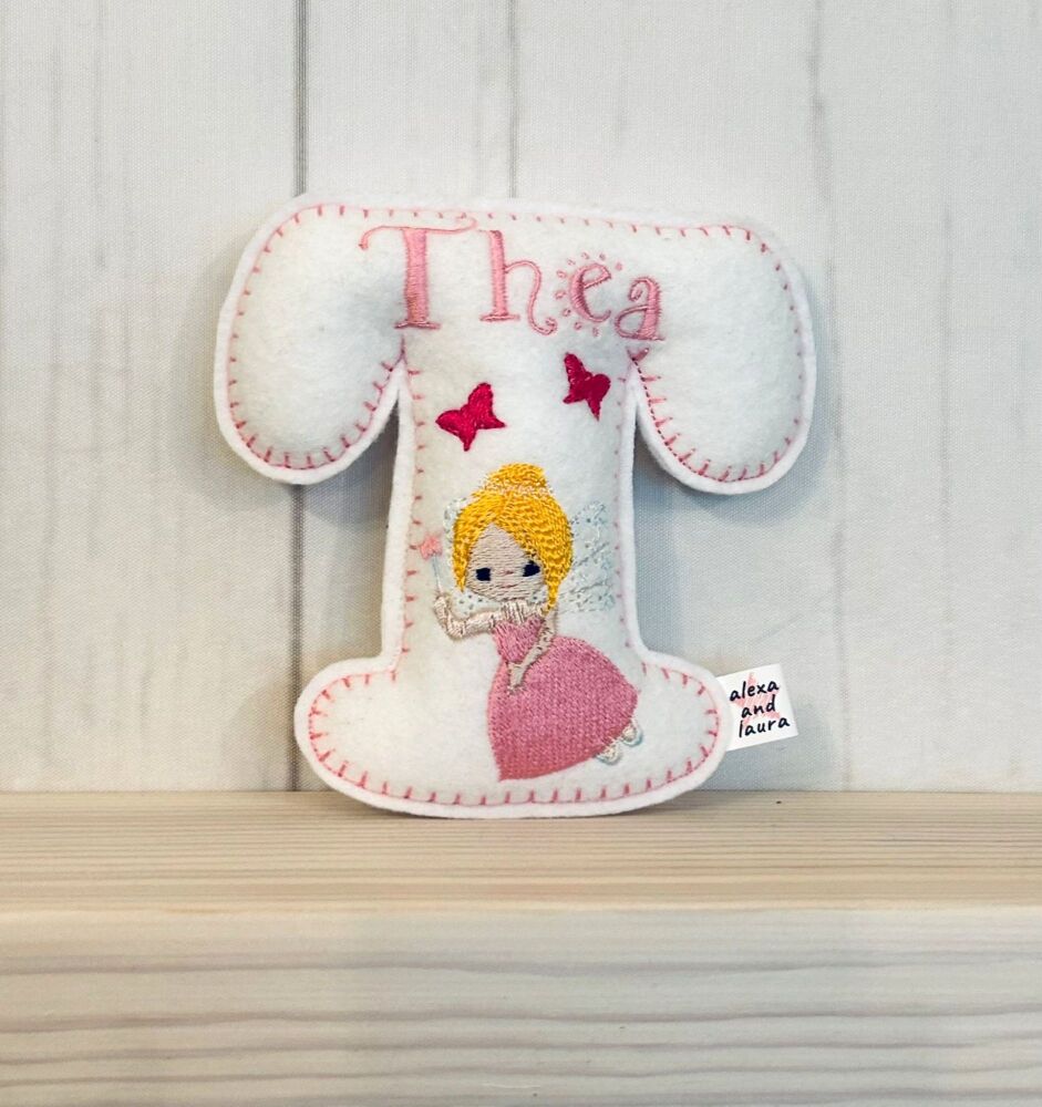 Fairies - Personalised Hanging Felt Stuffed Embroidered Single Letter