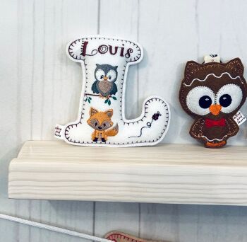 Woodland - Personalised Hanging Felt Stuffed Embroidered Single Letter