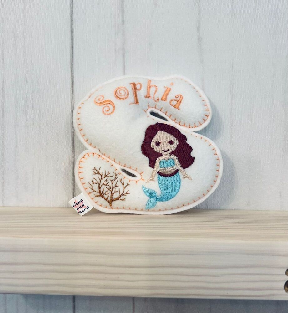 Mermaid - Personalised Hanging Felt Stuffed Embroidered Single Letter