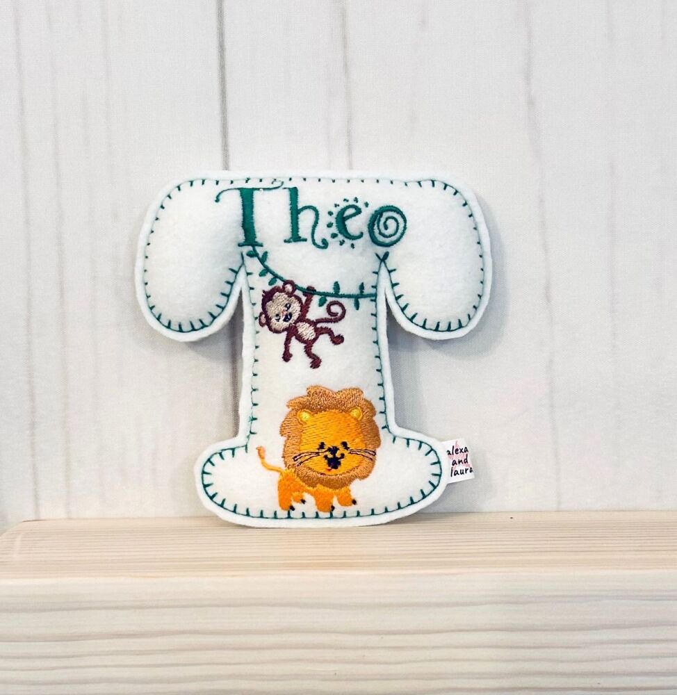 Jungle - Personalised Hanging Felt Stuffed Embroidered Single Letter