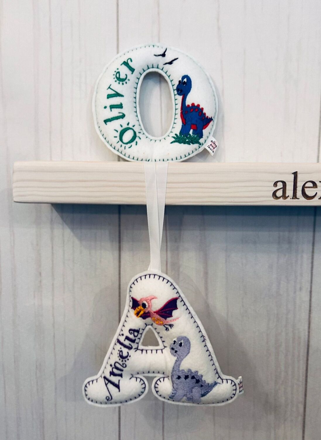 Dinosaur - Personalised Hanging Felt Stuffed Embroidered Single Letter