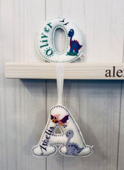 Dinosaur - Personalised Hanging Felt Stuffed Embroidered Single Letter