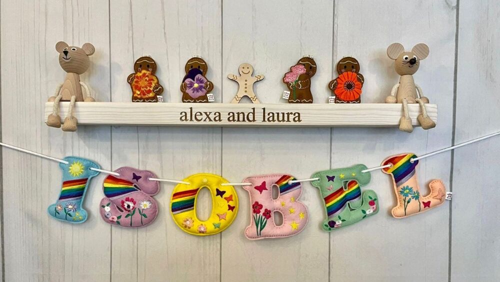 'Rainbow & Flowers ' Stuffed Felt Name Banner / Bunting