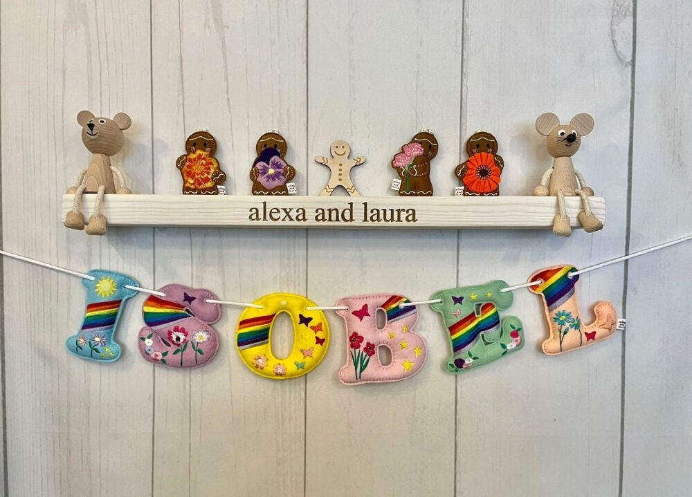 'Rainbow & Flowers ' Stuffed Felt Name Banner / Bunting