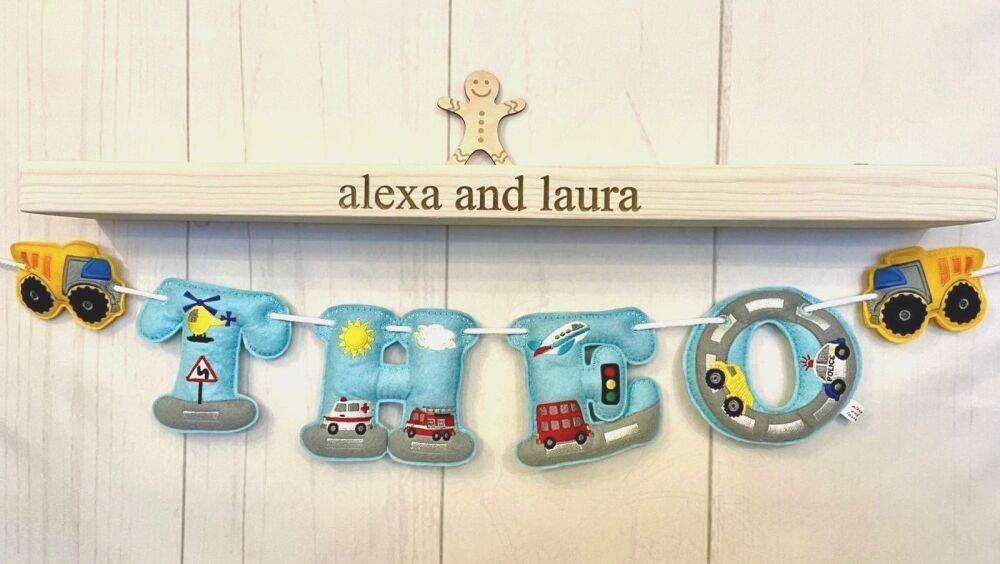 'Transport' Stuffed Felt Name Banner / Bunting