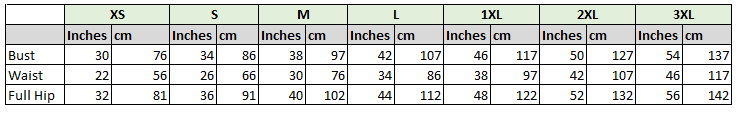 Sizing Table for pattern