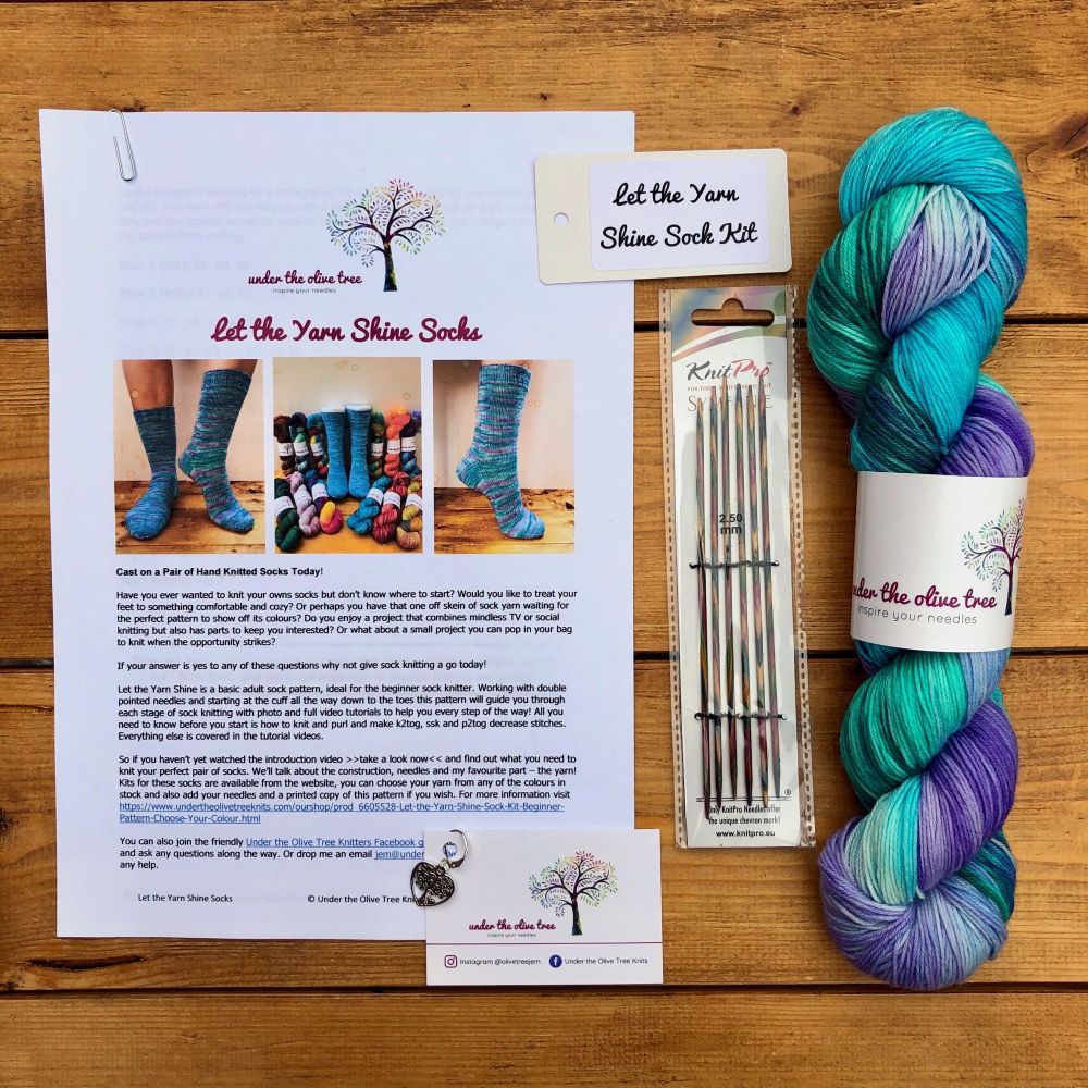 Beginner Sock Knitting Kit - Let the Yarn Shine