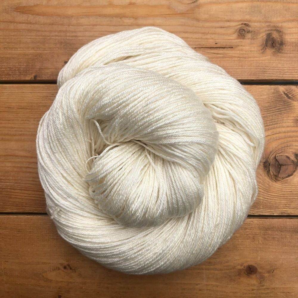 4 ply Silk and Bluefaced Leicester Yarn - Undyed Yarn (Snow)