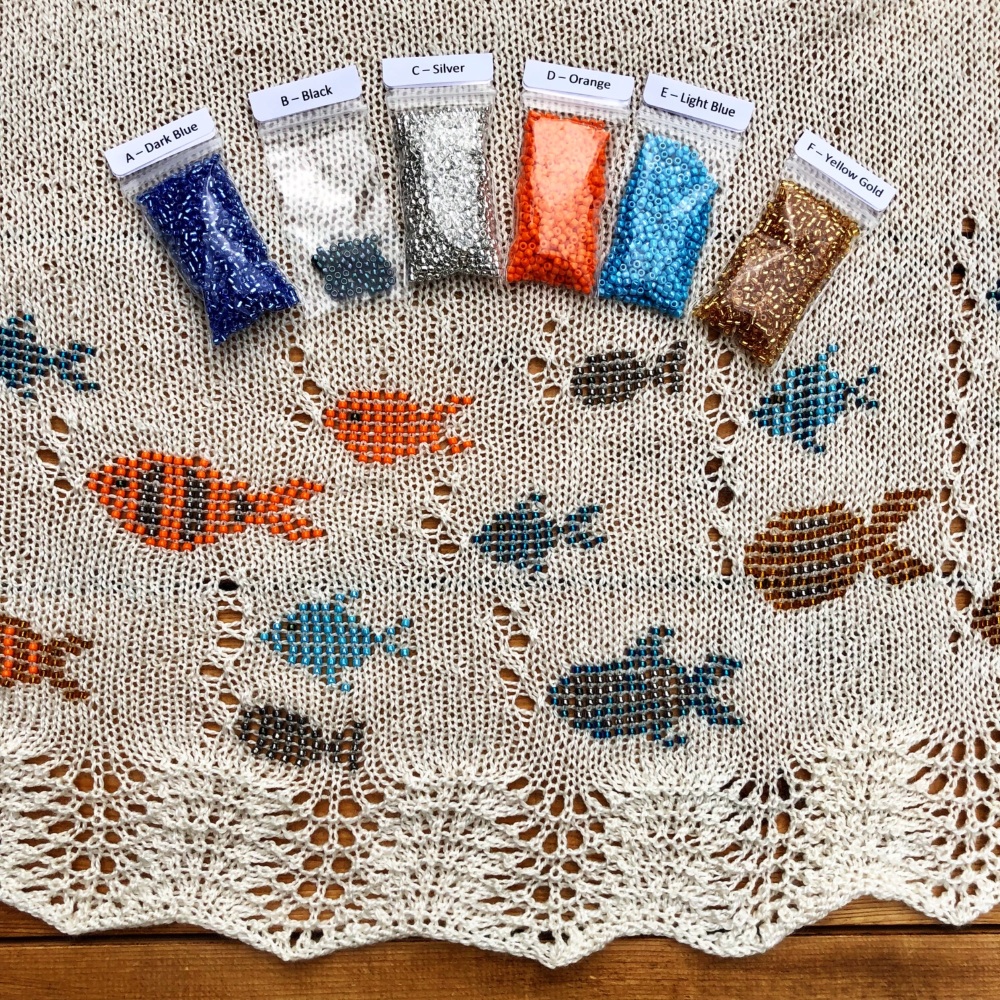 Shawl Knitting Kit with Beads - Gone Fishing