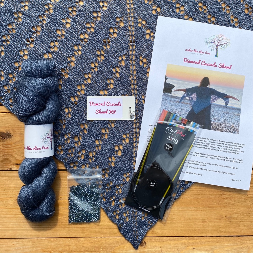Lace Shawl Knitting Kit - Diamond Cascade