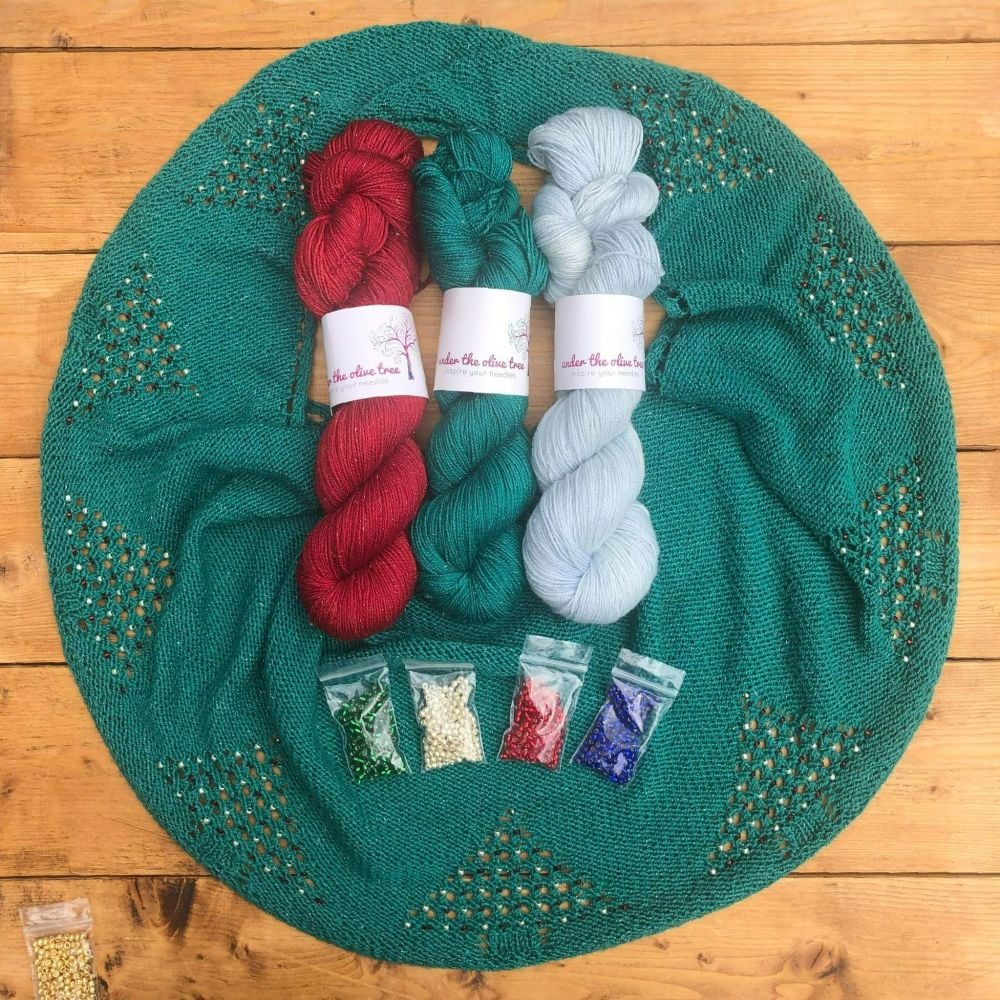 One Skein Shawl Knitting Kit - Sparkling Spruce