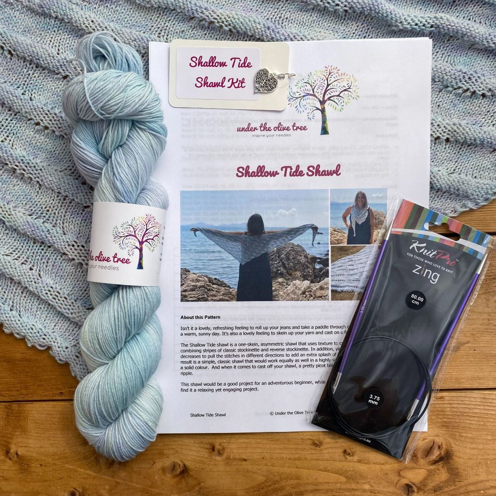 One Skein Shawl Knitting Kit - Shallow Tide Shawl Kit (Choose Your Yarn)