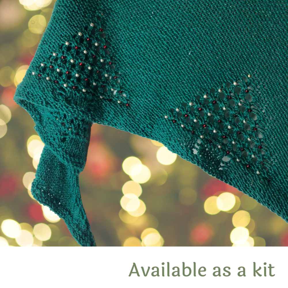 Shawl Knitting Pattern with Beads - Sparkling Spruce Shawl
