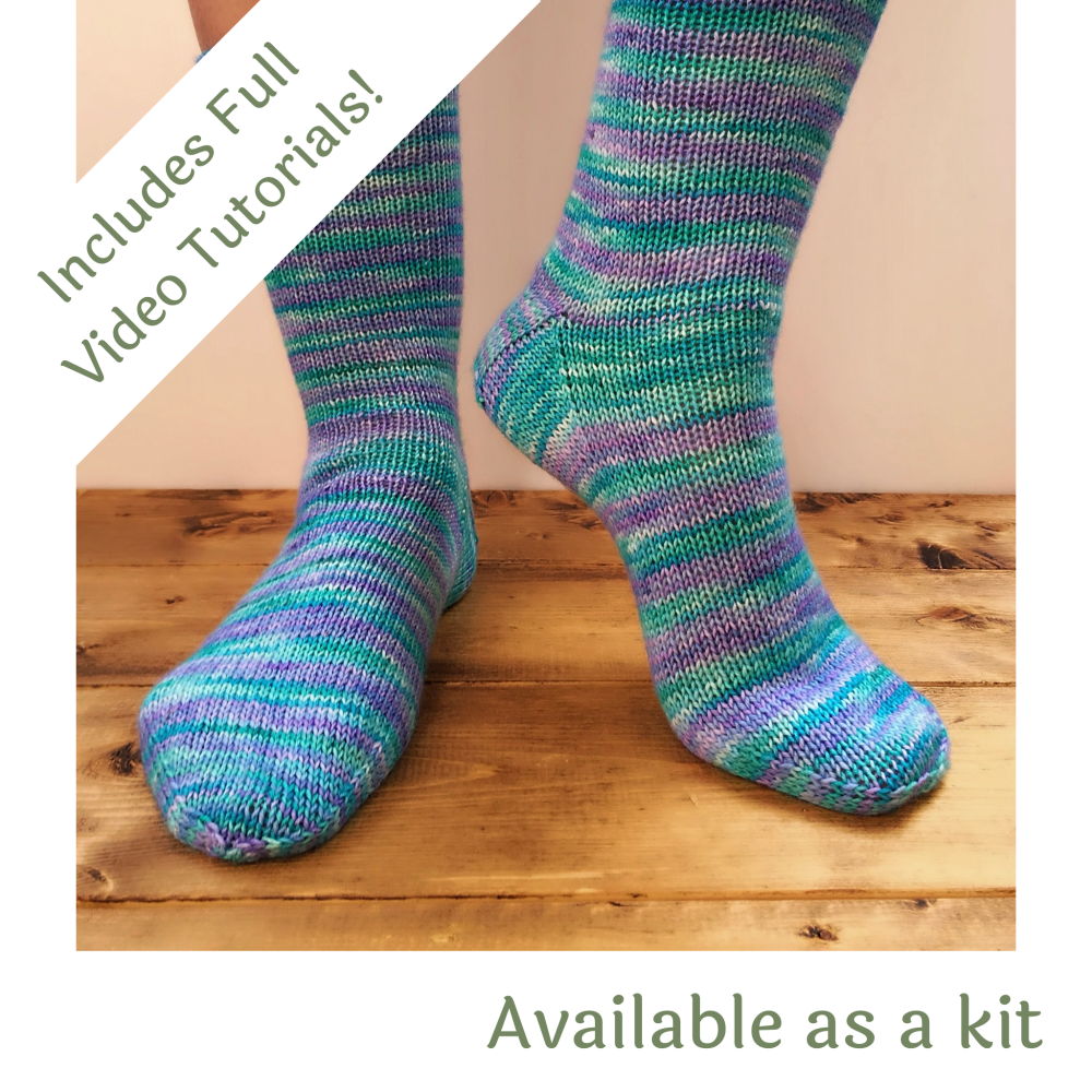 Beginner Sock Knitting Pattern - Let the Yarn Shine (includes video tutorials for knitting socks from start to finish) Kit Available.