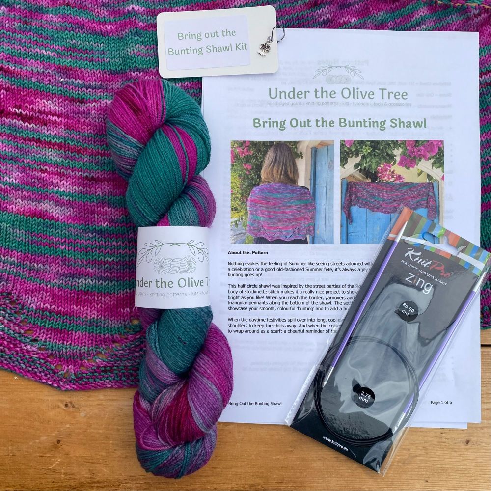 One Skein Shawl Knitting Kit - Bring Out the Bunting (Choose Your Yarn)