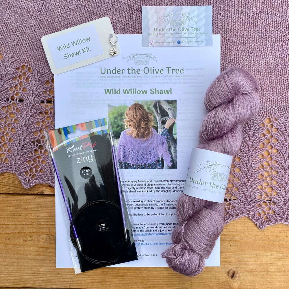 <!---004--->One Skein Shawl Knitting Kit - Wild Willow (with Heartspun Yarn