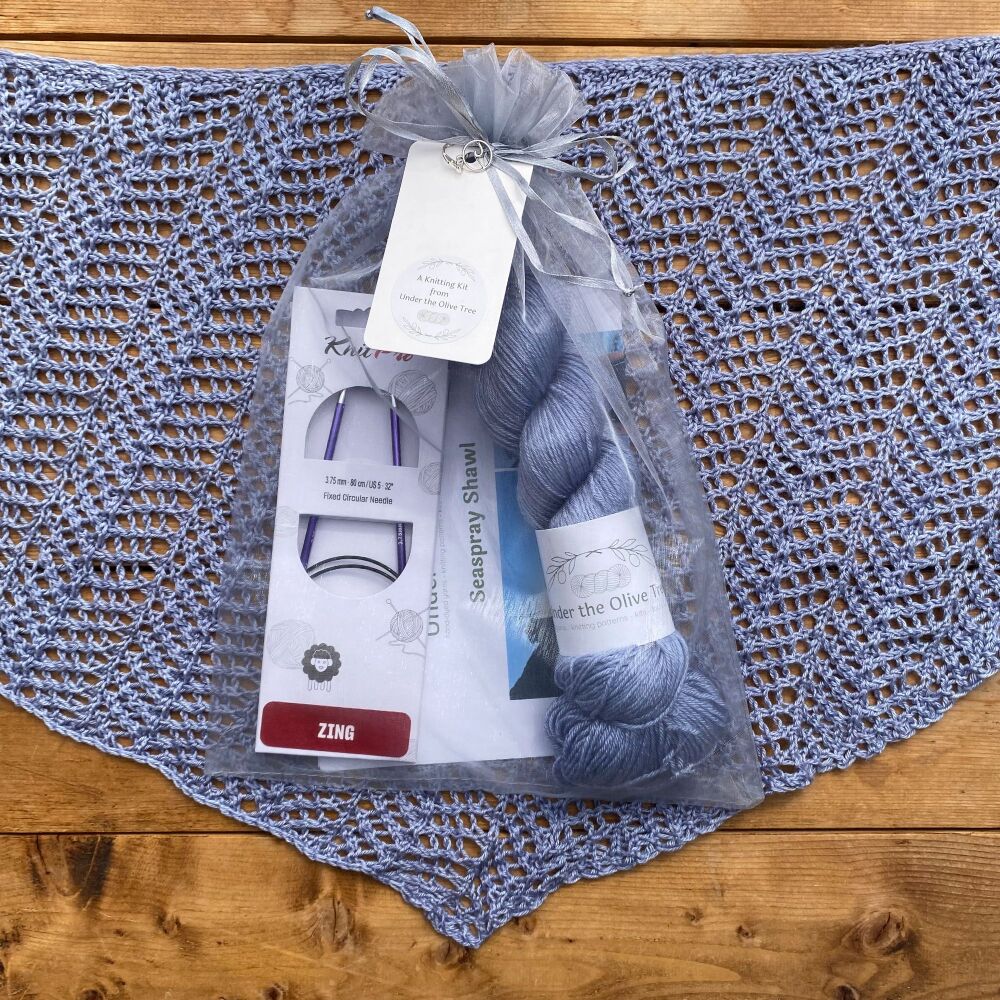 One Skein Shawl Knitting Kit - Seaspray (with Luxury Yarn)