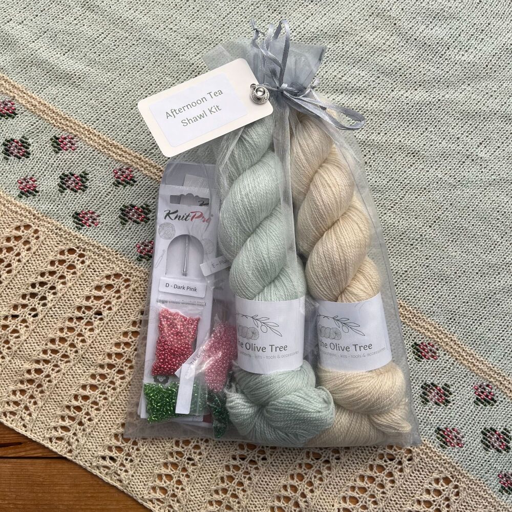 <!---037--->Shawl Knitting Kit with Beads - Afternoon Tea Shawl