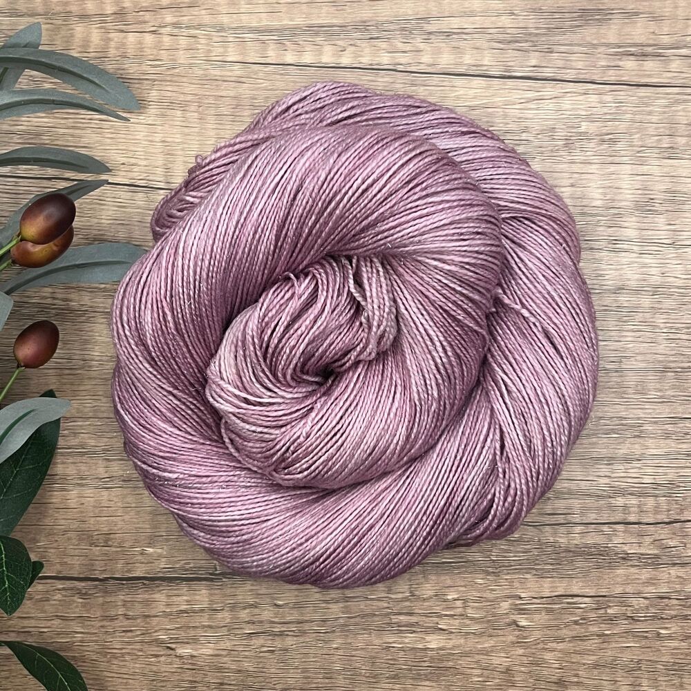 *One of a Kind* Silver Sparkle Sock / 4 ply Yarn - Dusty Rose Sparkle