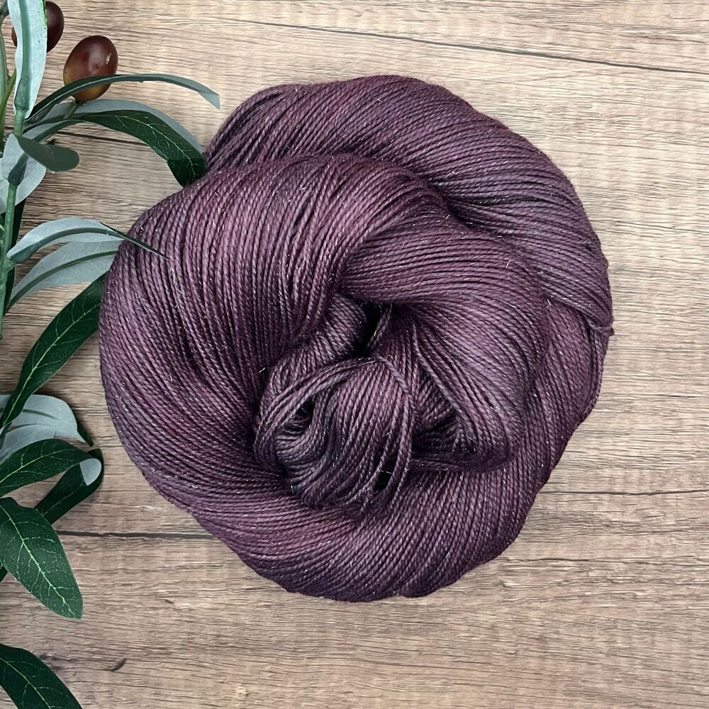 *One of a Kind* Silver Sparkle Sock / 4 ply Yarn - Dark Mauve Sparkle