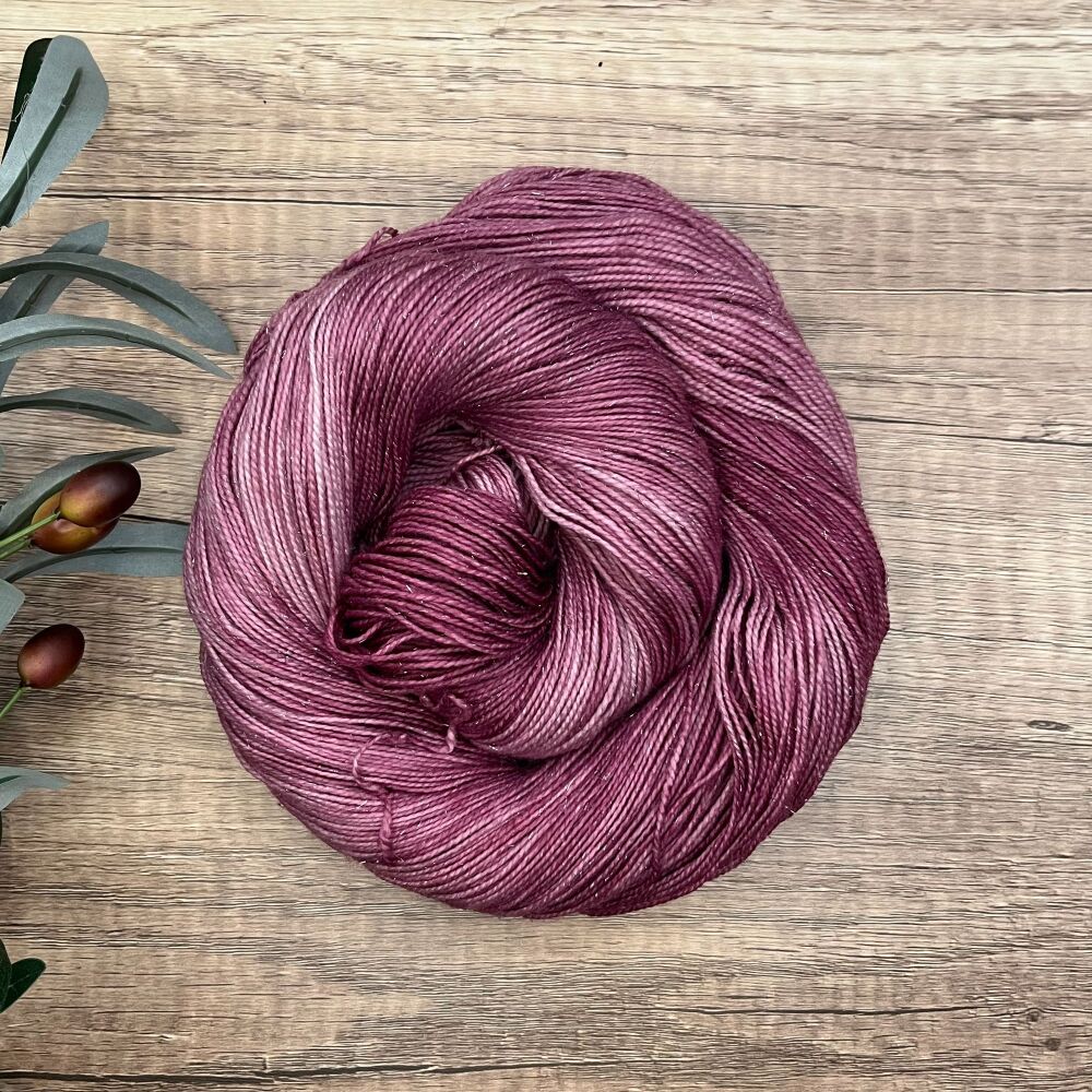 *One of a Kind* Silver Sparkle Sock / 4 ply Yarn - Moonlit Rose
