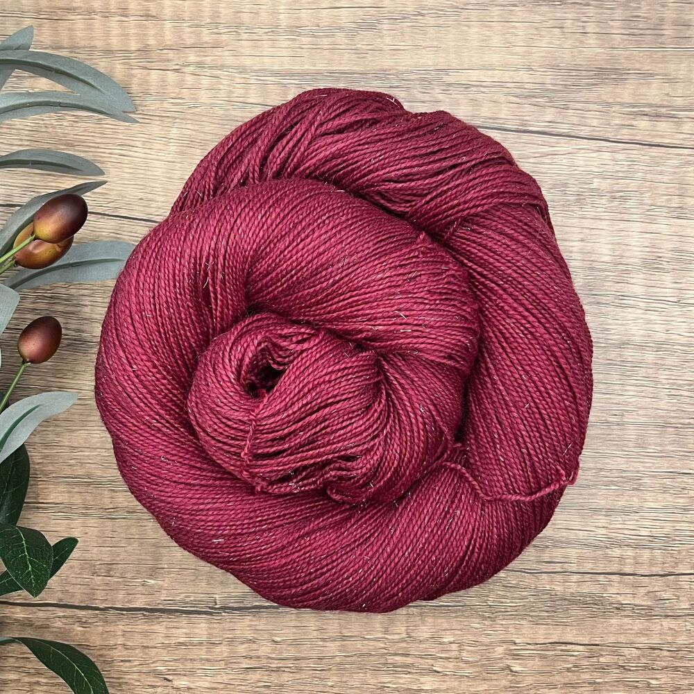 *One of a Kind* Silver Sparkle Sock / 4 ply Yarn - Red Berry Sparkle