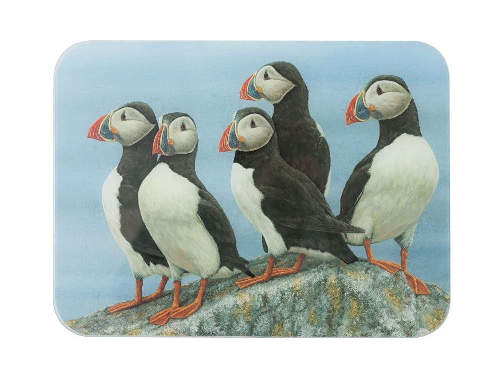  Puffins On The Lookout - Glass Worktop Saver By Robert E Fuller