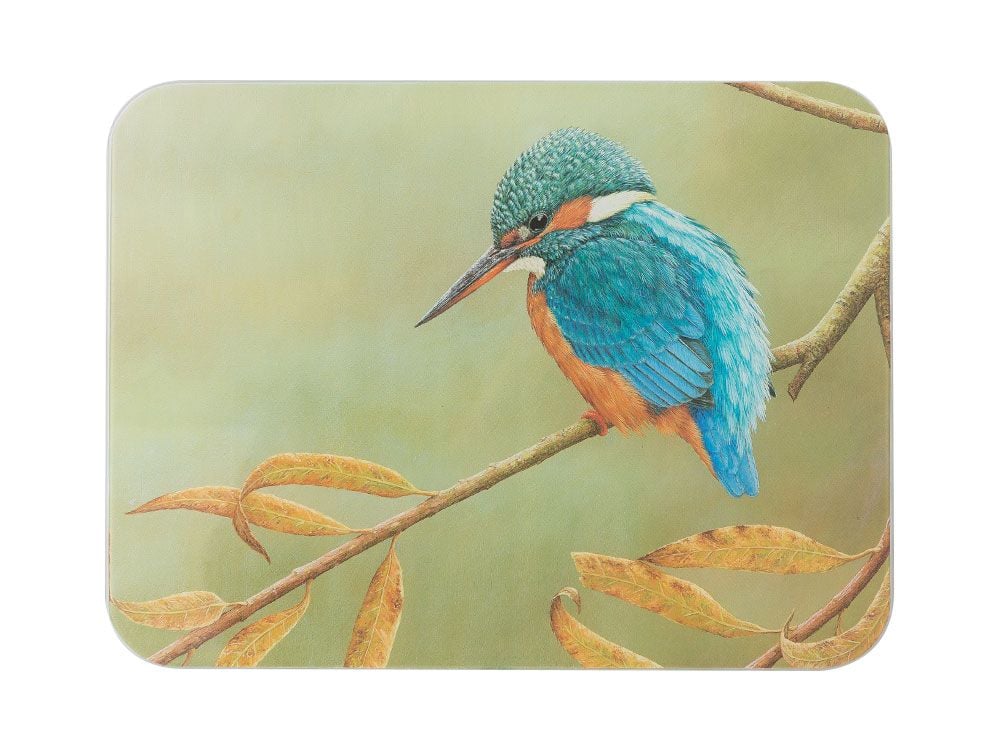 Kingfishers On Willow - Glass Worktop Saver By Robert E Fuller