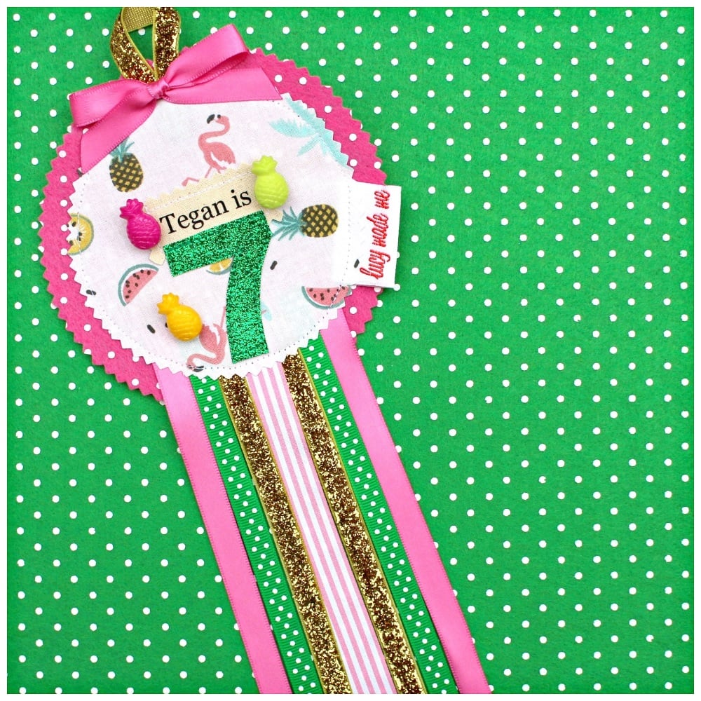 Tropical Pineapple Flamingo Rosette Badge