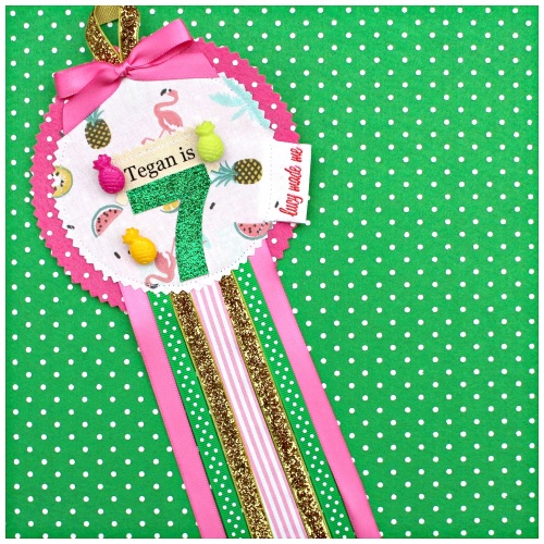 Tropical Pineapple Flamingo Rosette Badge