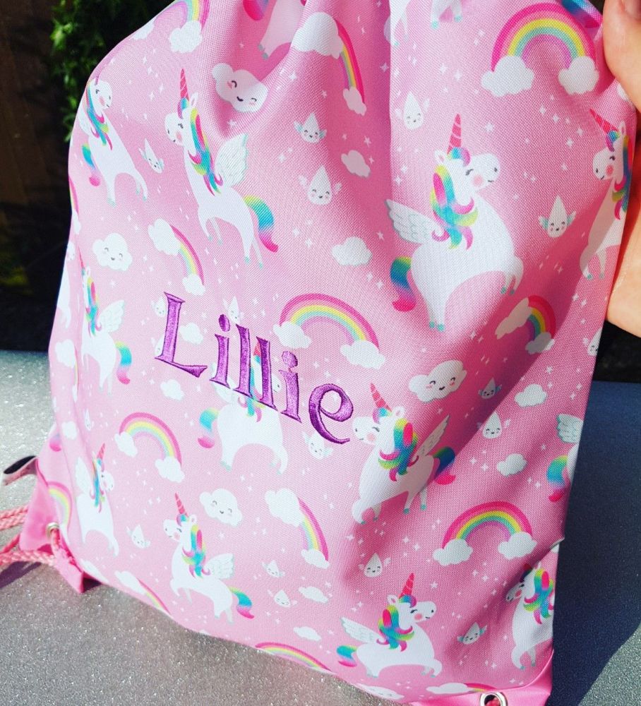 Rainbow Unicorn Drawstring Bag