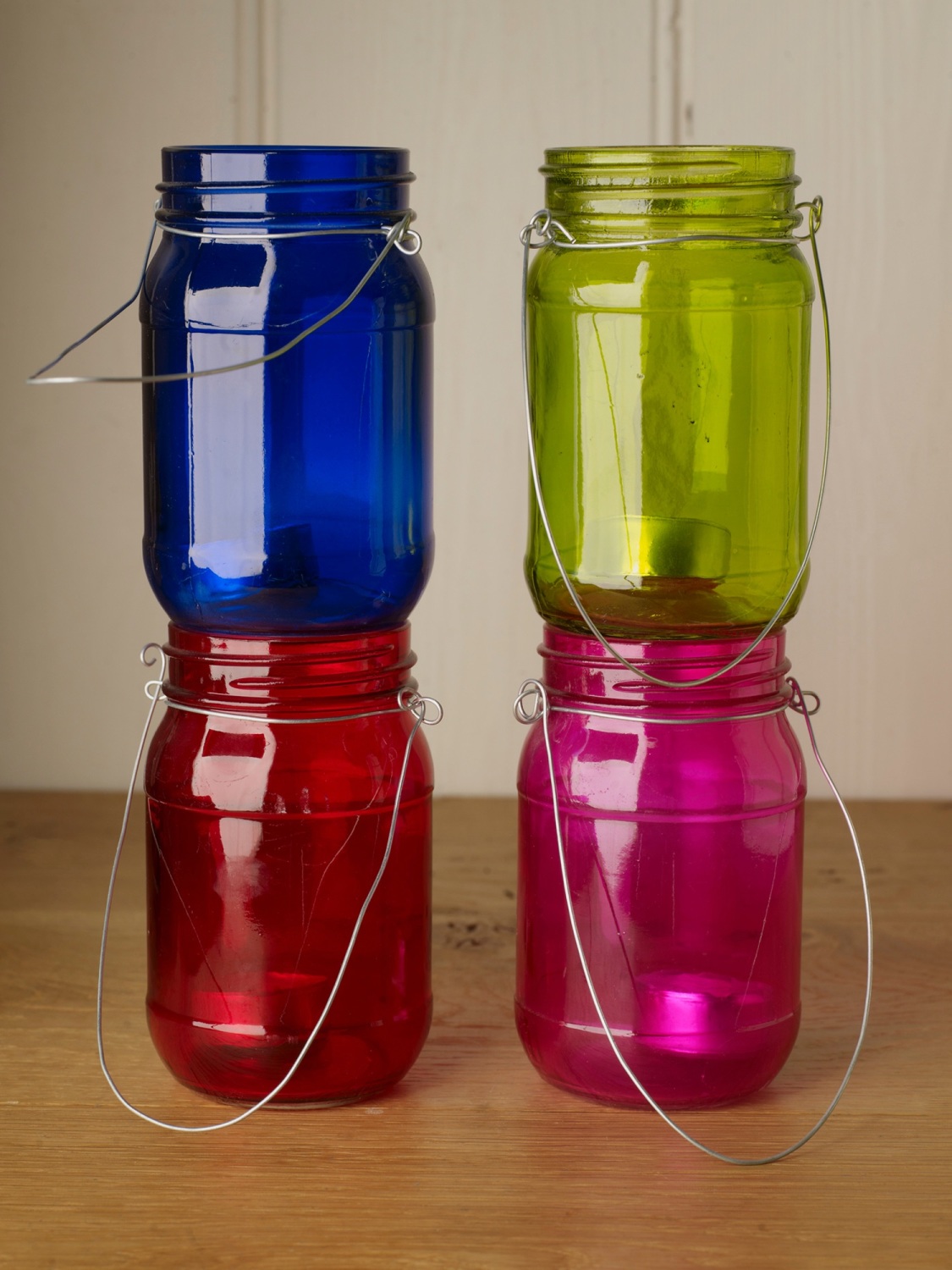 Hanging Coloured Glass Candle Holders