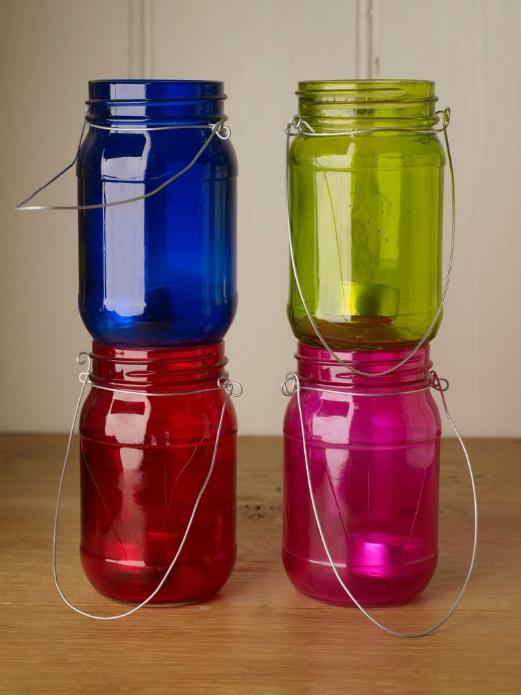 Hanging Coloured Glass Candle Holders 
