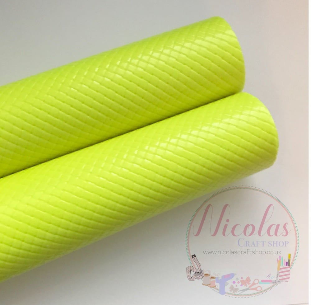 Glossy neon yellow patterned plain leather 