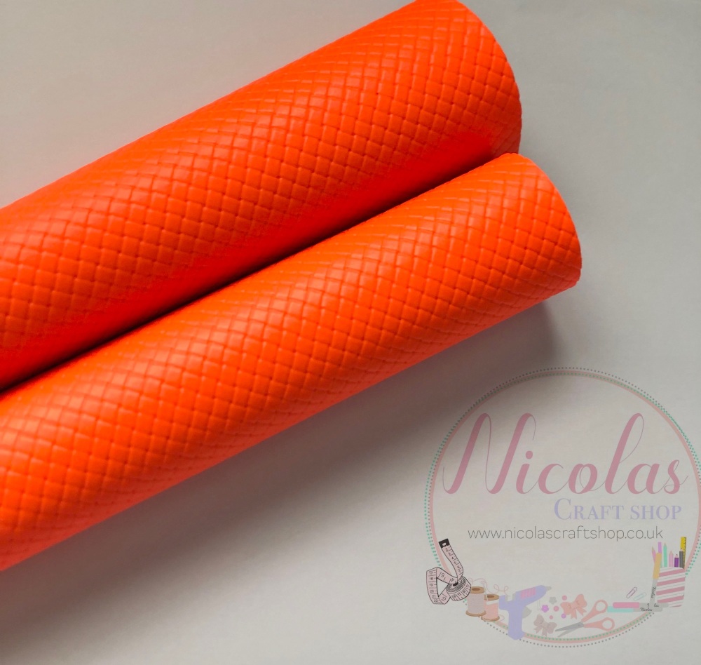 Glossy NEON  orange patterned plain leather a4