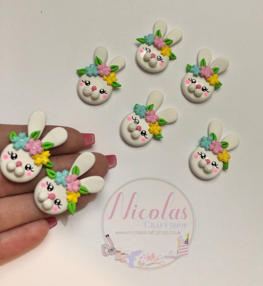 Easter Bunny Head - Floral polymer clay