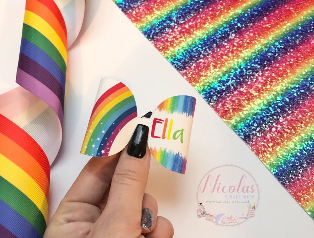 Personalised bright rainbow printed bow loop
