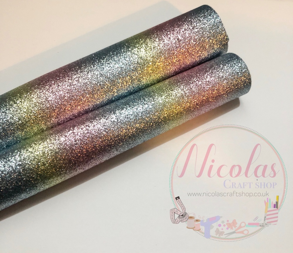 Pastel Rainbow Effect Fine Glitter Fabric