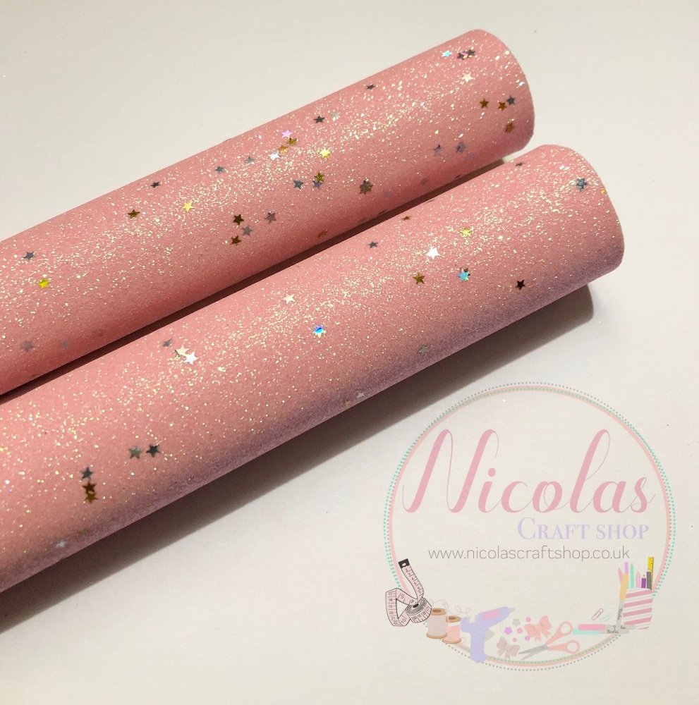 Baby Pink Star Sequin Fine Glitter Fabric