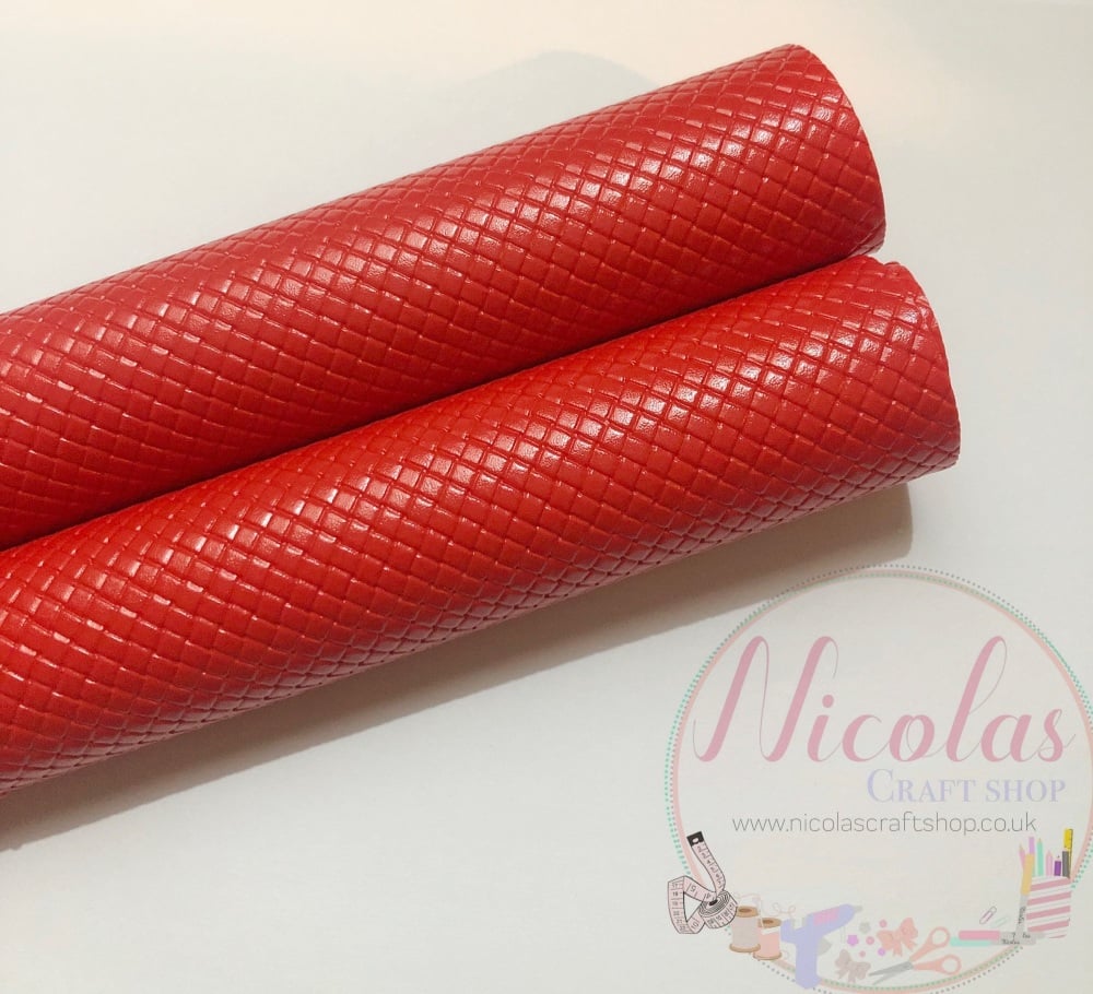 Glossy red patterned plain leather a4
