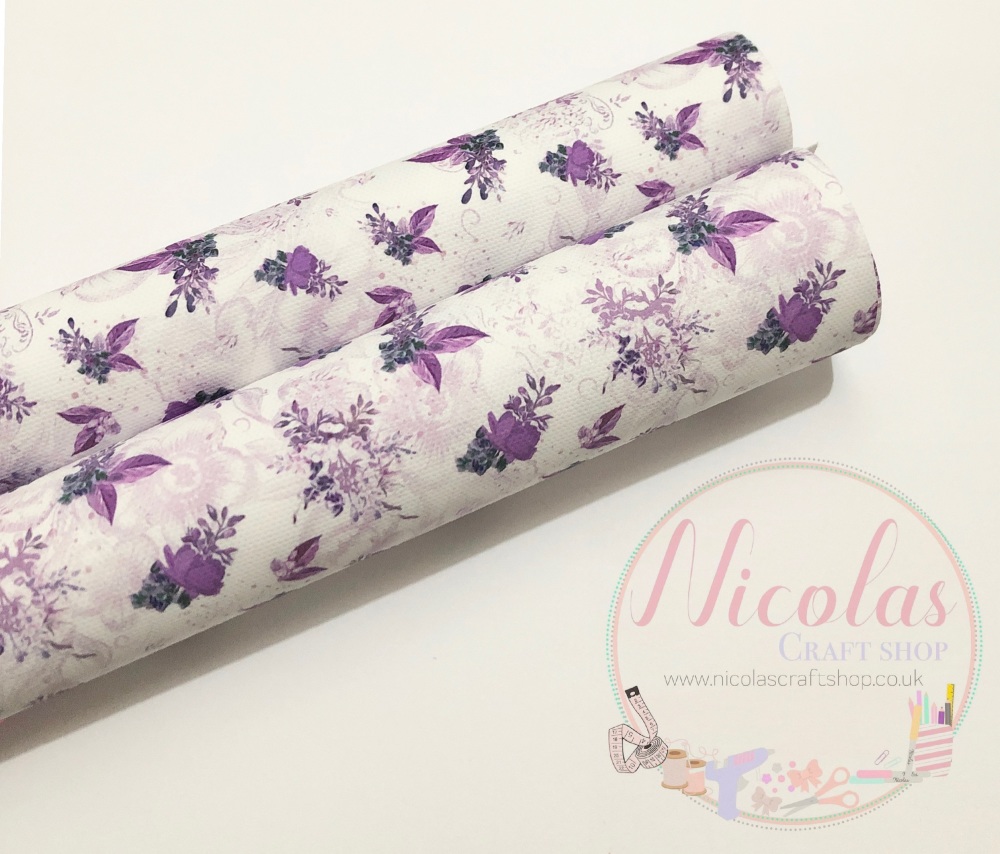 1280 - Lilac white Floral printed canvas sheet