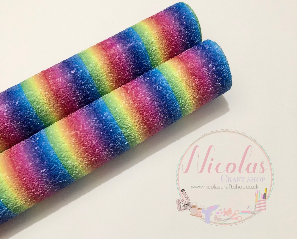 Matte Bright rainbow chunky glitter fabric