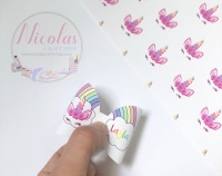 Rainbow sleeping unicorn personalised pre cut bow loop