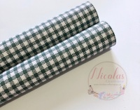 Green Gingham print printed leatherette fabric
