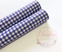 Royal Blue  Gingham print printed leatherette fabric