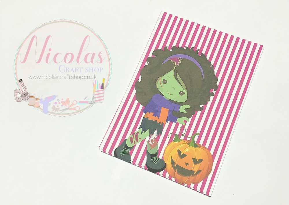 NON SLITS - Pink stripe brown hair zombie printed bow cards (pack of 10)
