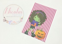 Pink stripe brown hair zombie printed bow cards (pack of 10)
