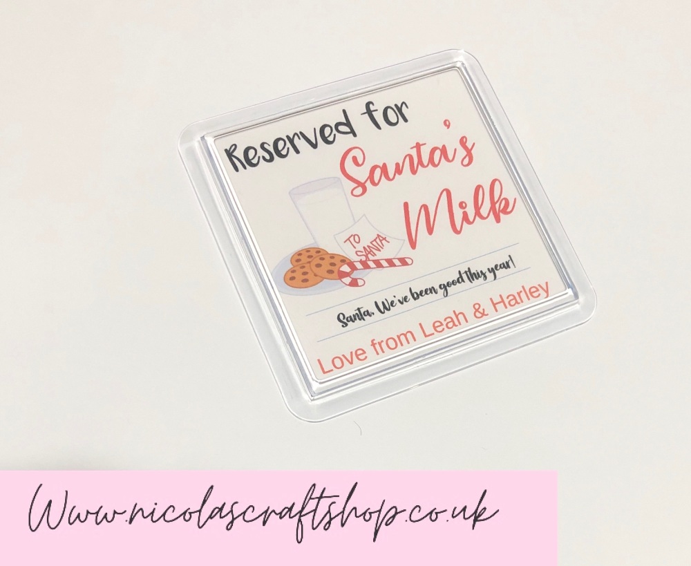 Personalised santas milk plastic display coaster