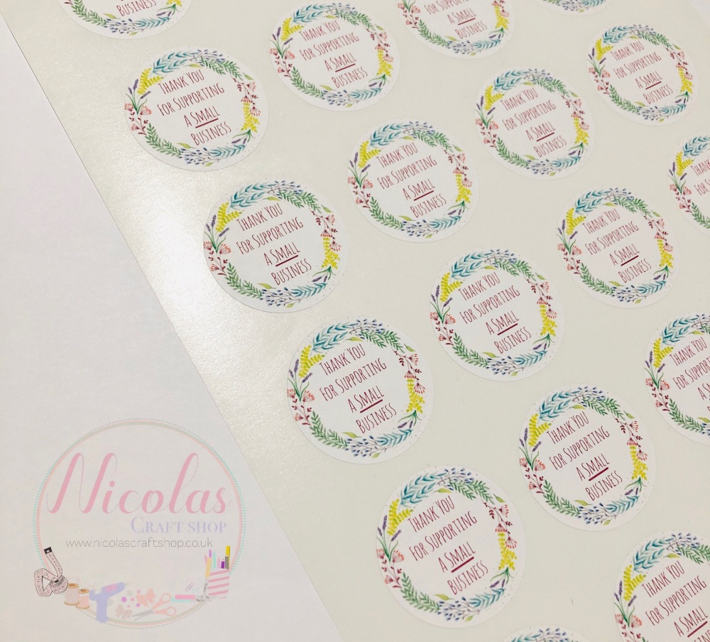 Floral wreath thank you for supporting a small business stickers 